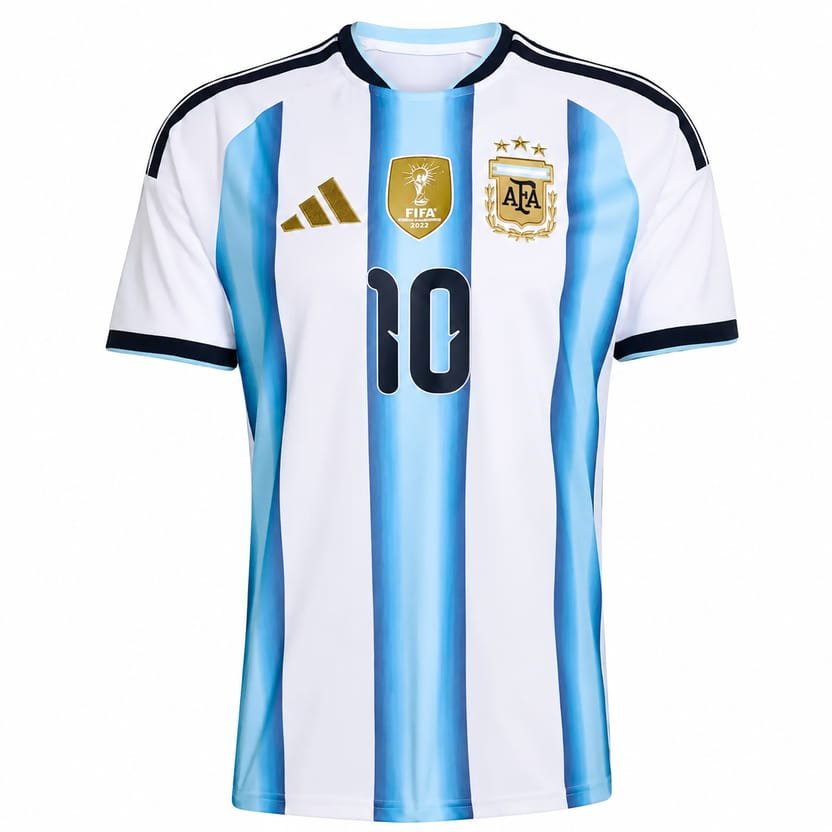 Argentina Home Jersey 2024 - Messi 10 Name & Number | 3 Stars AFA World Cup Champions Kit | Men’s Football Shirt with Premium Box